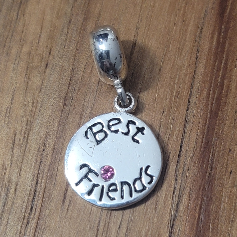 Sterling Silver 925 charm for bracelet Best friend pink stone IBB Thai 925 - Picture 2 of 5